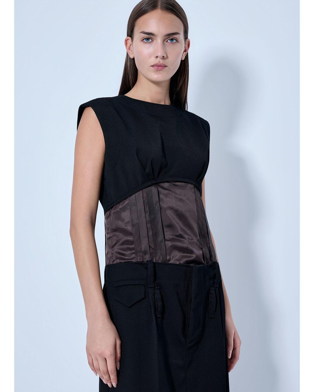 Marni Blue Sleeveless Dress With Contrast Waist Panel