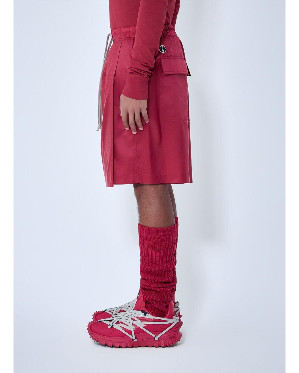 Moncler Red Rick Owens Drawstring Midi Kilt Shorts