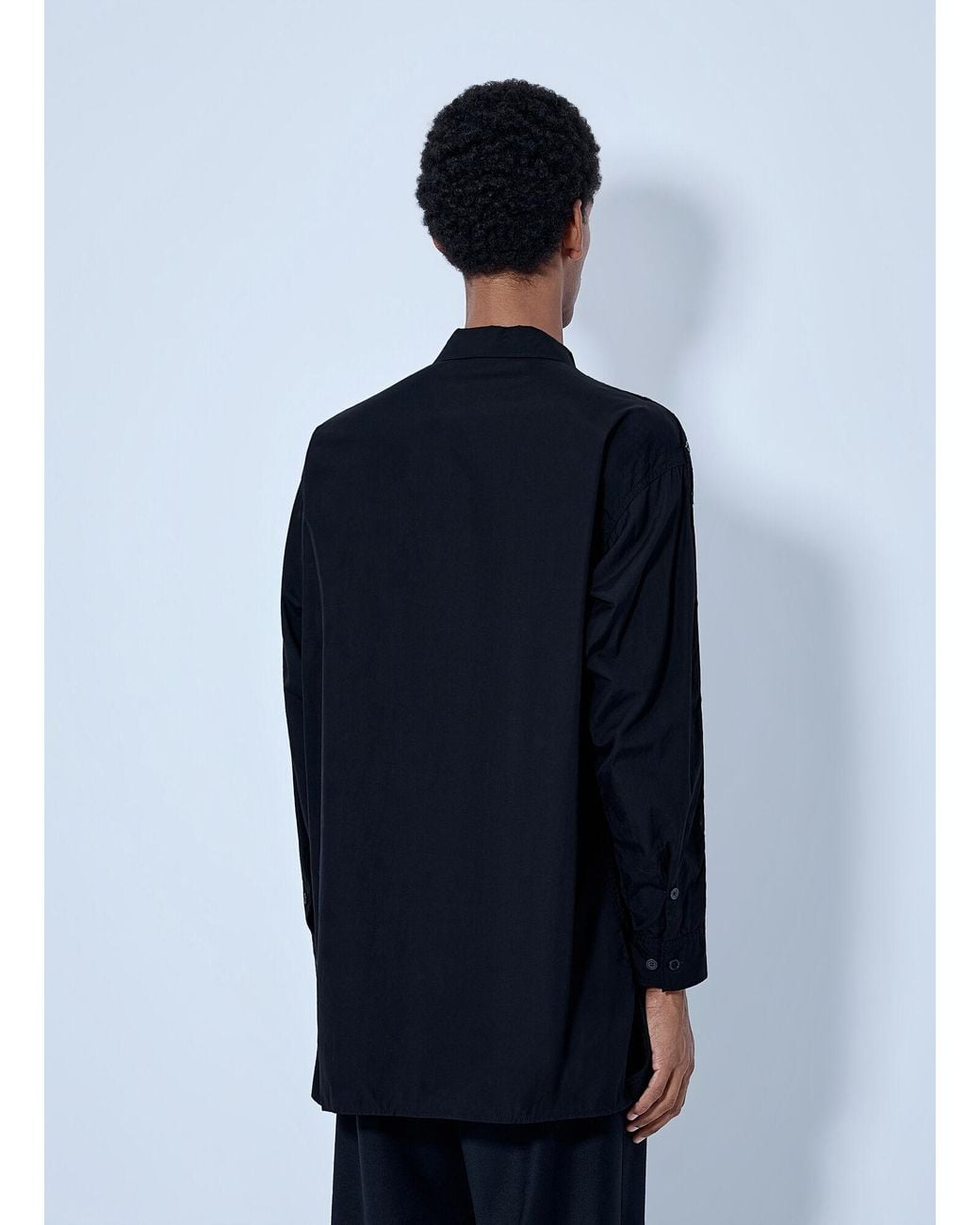 Yohji Yamamoto Blue Open Collar Shoulder Slit Blouse for men