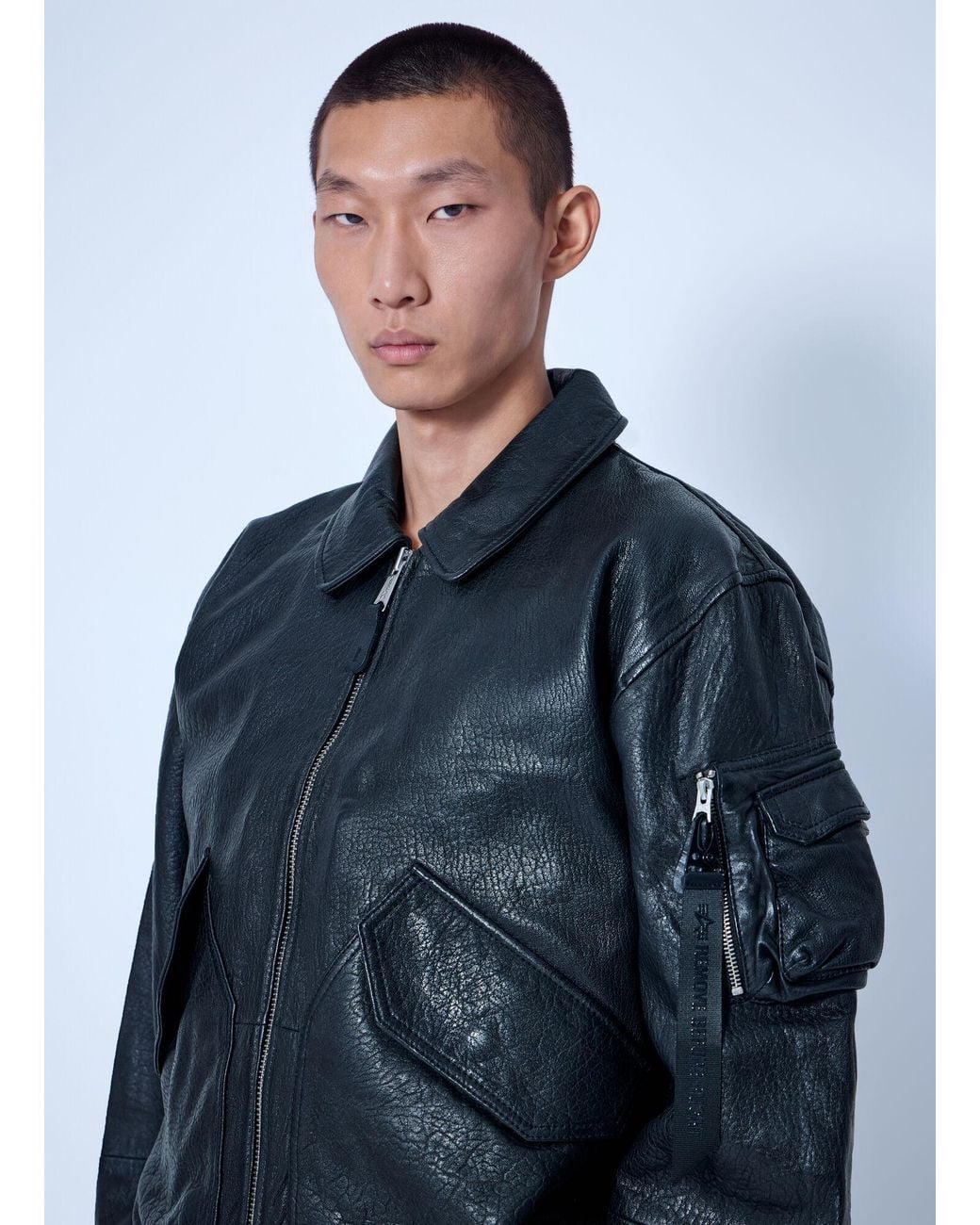 Alpha Industries Blue Cwu-36/P Leather Uv Loose Bomber Jacket