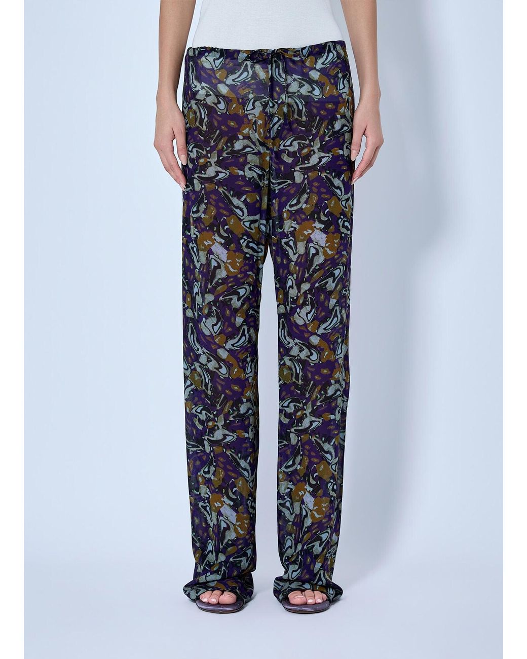 Dries Van Noten Blue Pachas Printed Silk Straight Pants