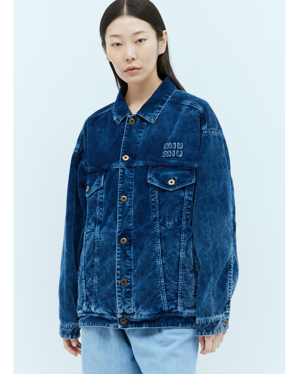 【MiuMiu】Washed velvet blouson jacket ブルゾン ジャケット miu-miu-Blue-Washed-Velvet-