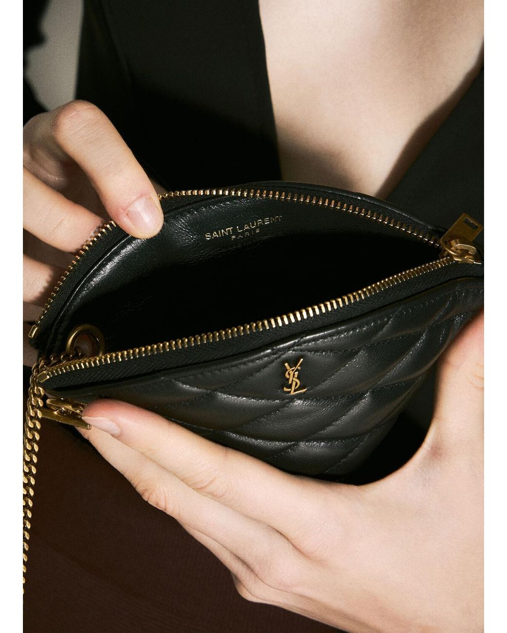 Saint Laurent Sade Triangle Coin Purse in Natural Lyst