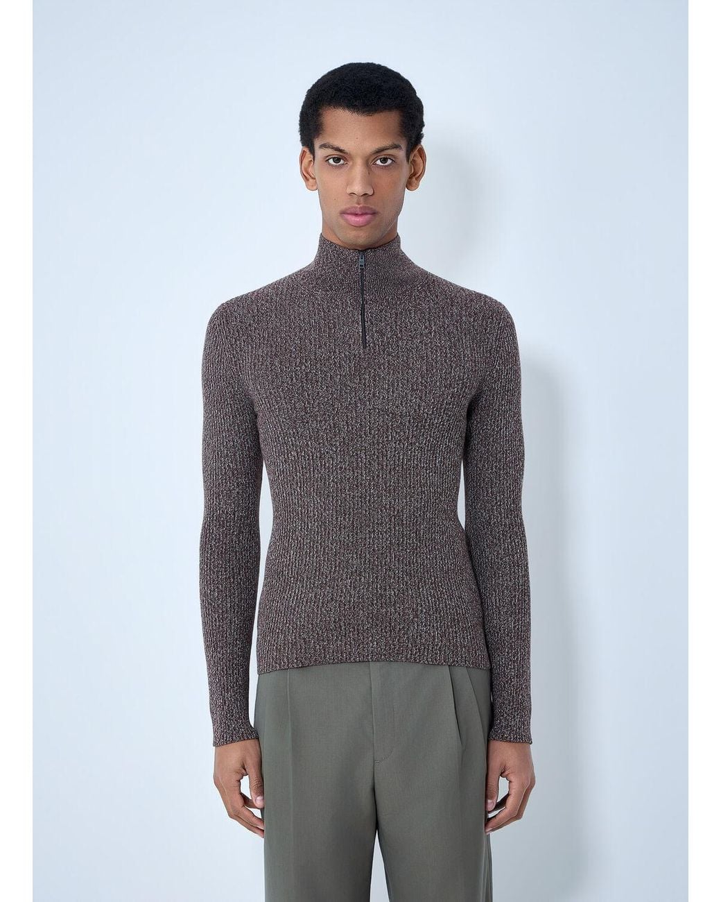 Prada Gray High Neck Zip Sweater for men