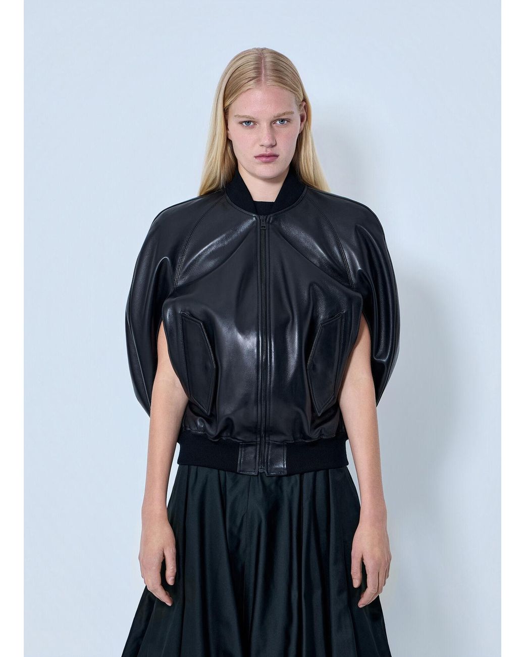Balenciaga Blue Structured Leather Bomber Jacket