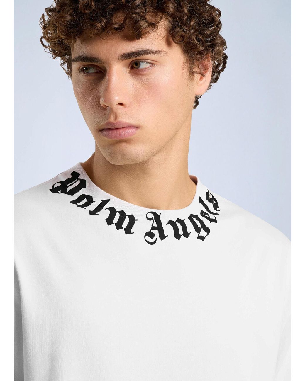 Palm Angels White Neck Logo Regular Tee for men