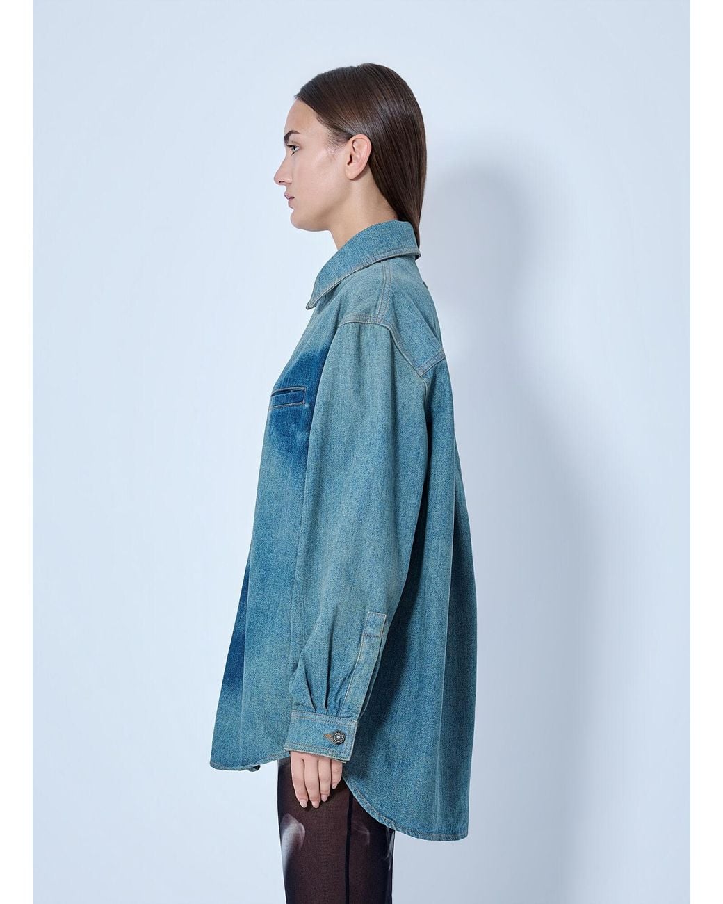 Jean Paul Gaultier Blue Face Print Oversized Denim Shirt