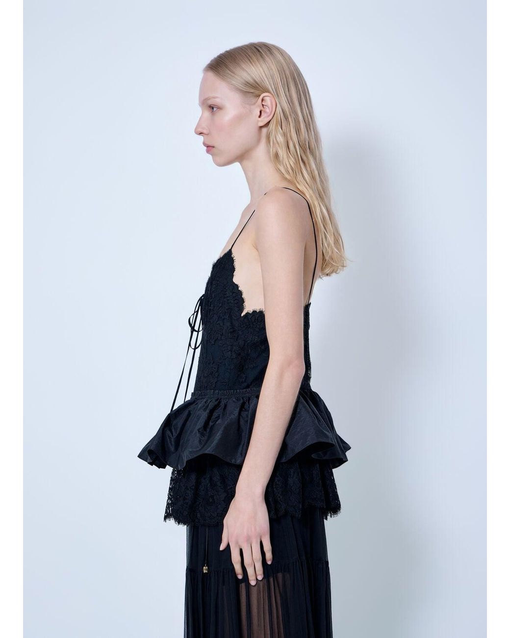 Chloé Blue Thin-Strap Ruffle Top