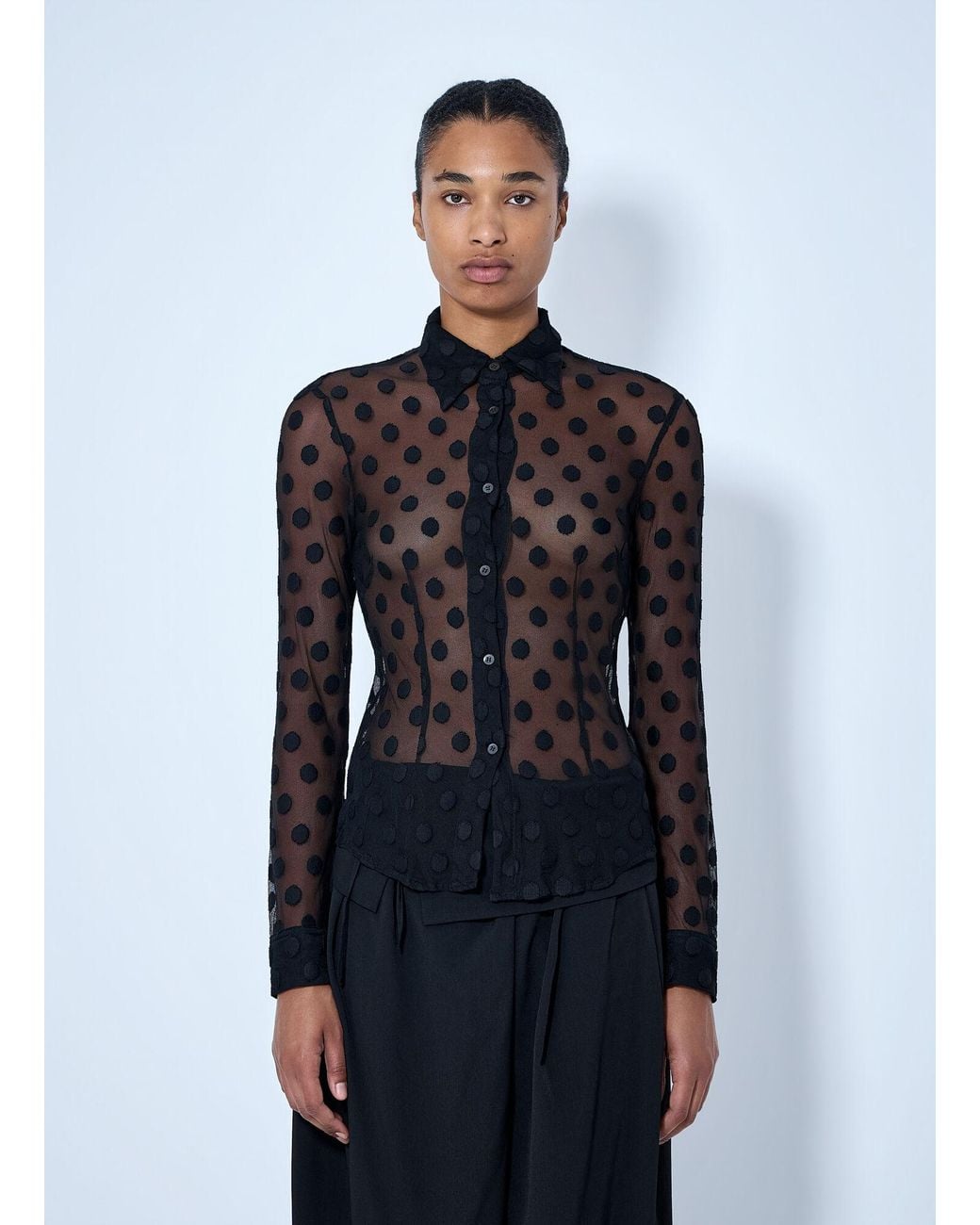 Dries Van Noten Blue Polka-Dot Cotton-Blend Tulle Shirt