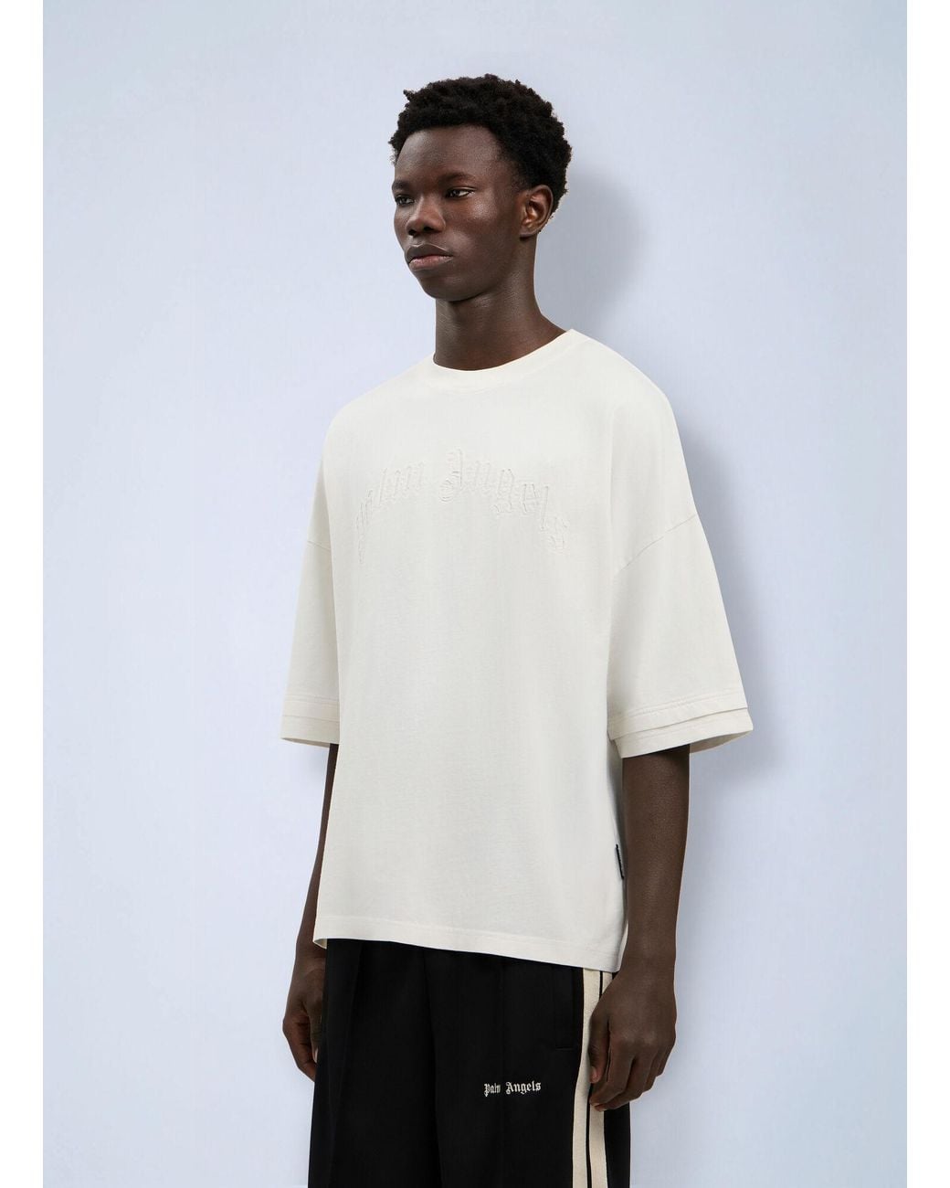 Palm Angels White Curved Logo Loose Double T-Shirt for men