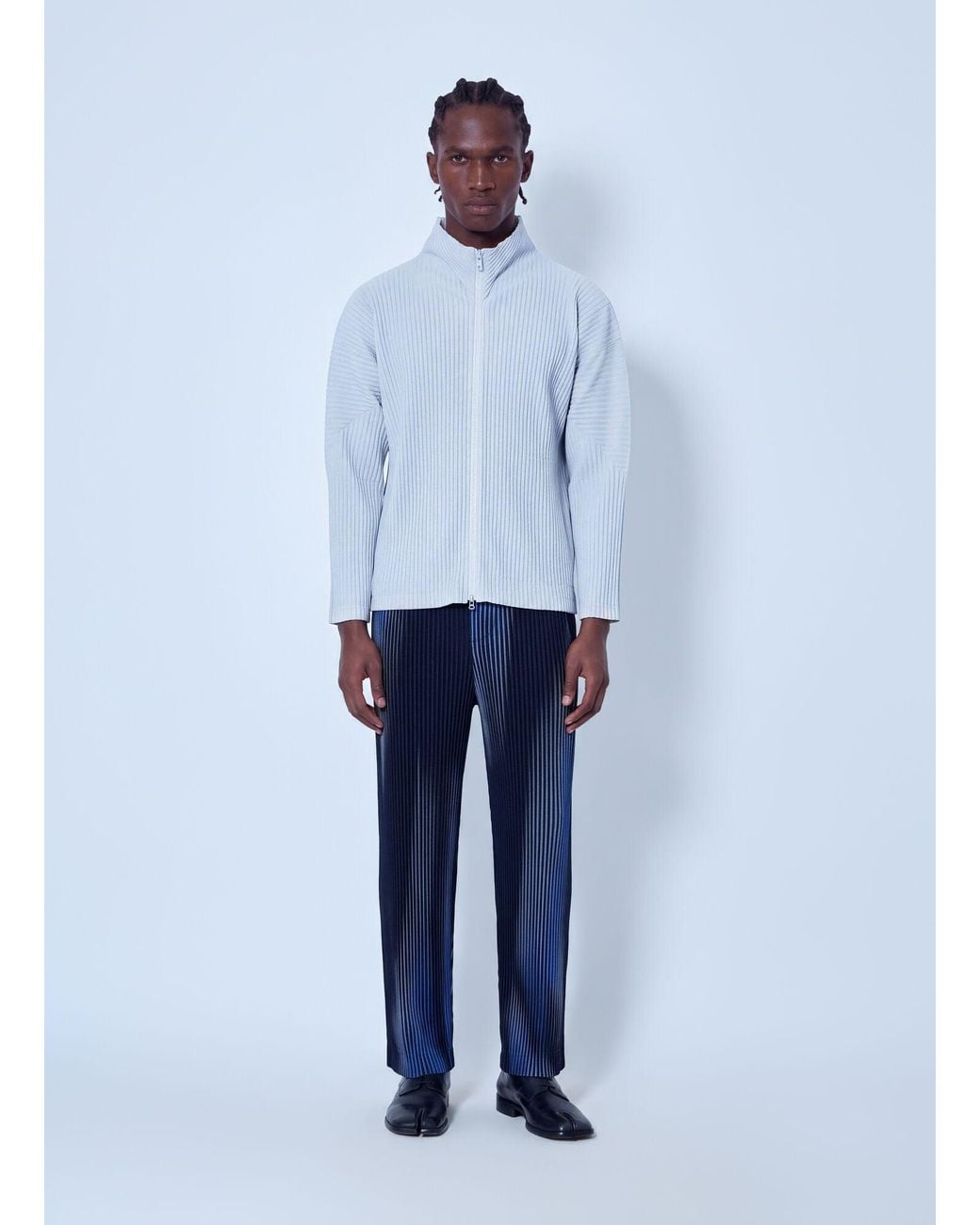 Homme Plissé Issey Miyake White Pleated Zip-Up Cardigan for men