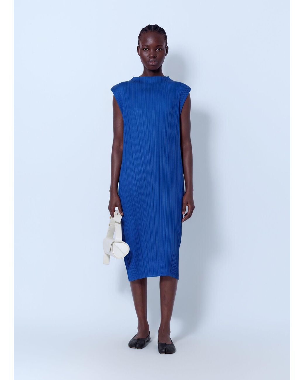 Pleats Please Issey Miyake Blue July Pleated Midi Dress