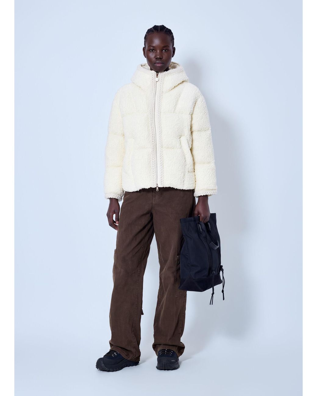 Moncler White Cristallin Hooded Wool Blend Short Down Jacket