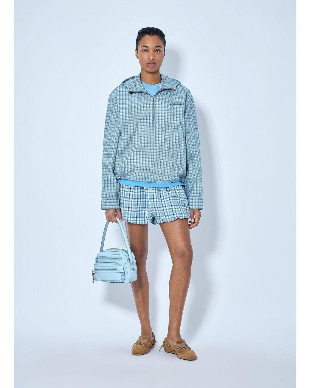 Acne Blue Hooded Check Jacket