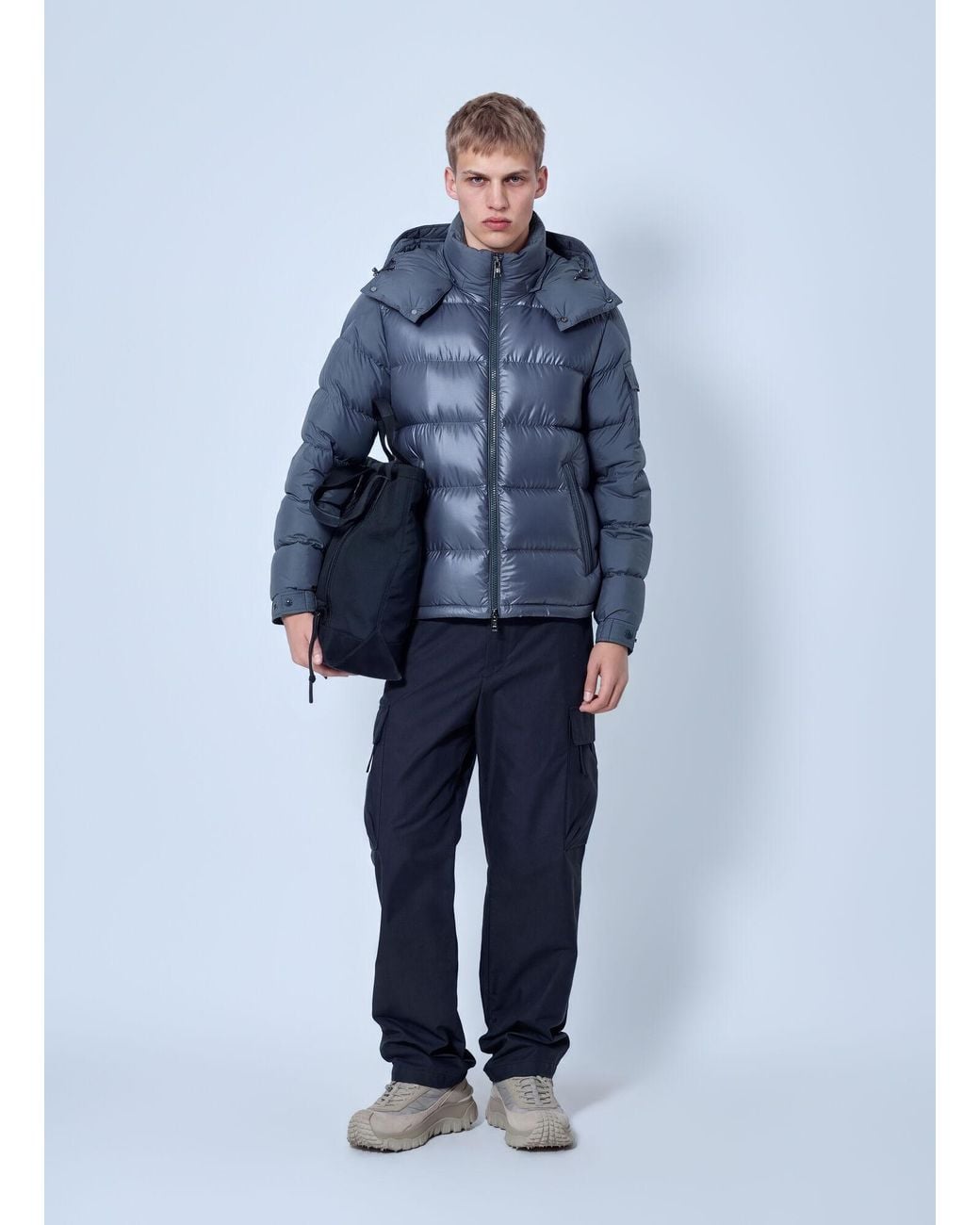 Moncler Blue Maya Hooded Short Down Jacket for men