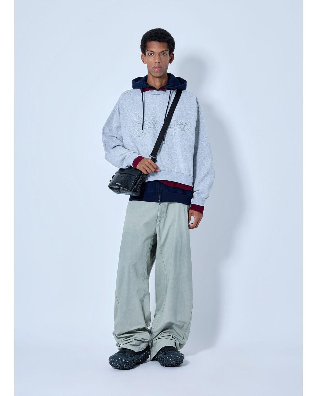 Balenciaga Blue Layered Hoodie With Embroidered Logo for men