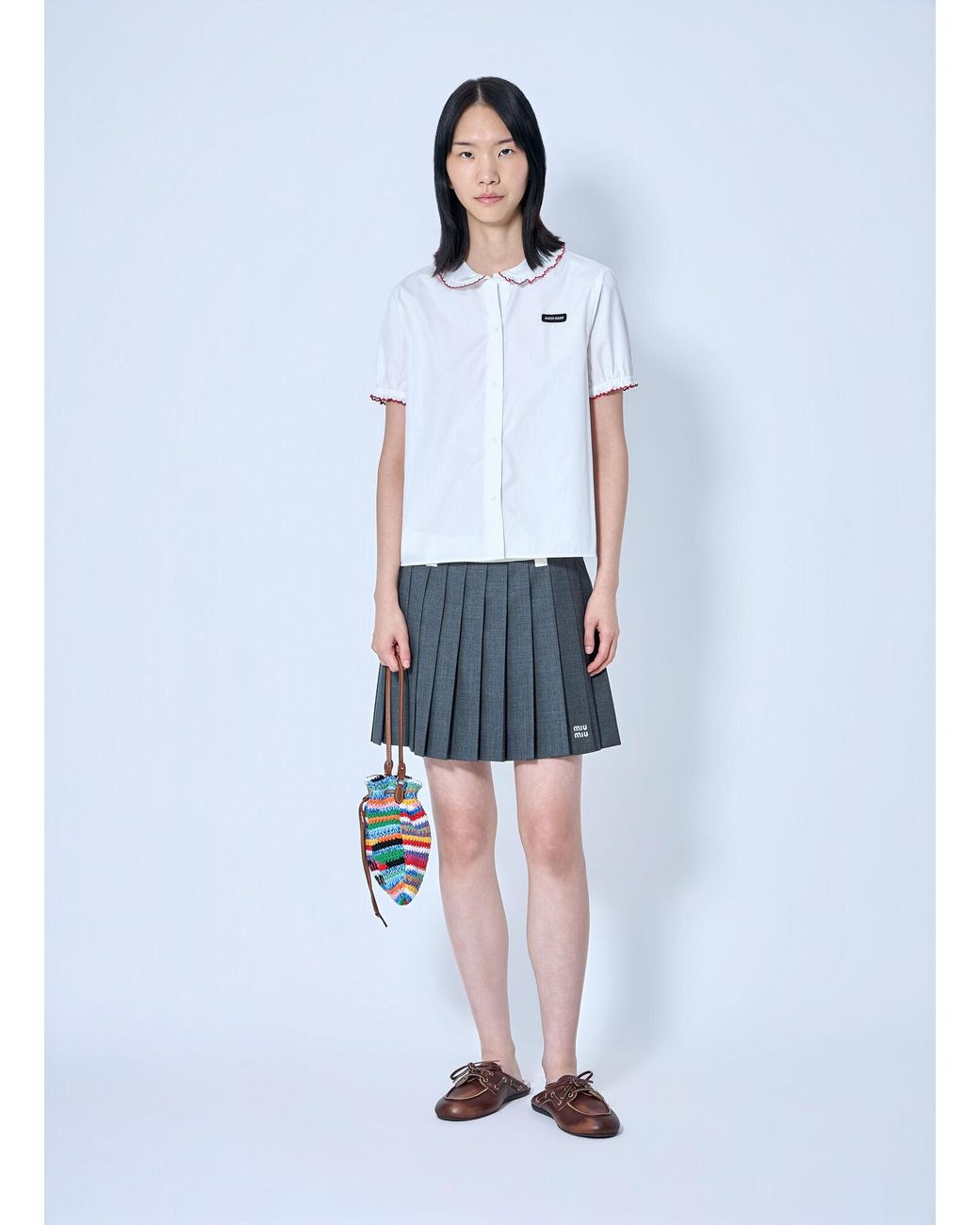 Miu Miu White Embroidered Poplin Shirt