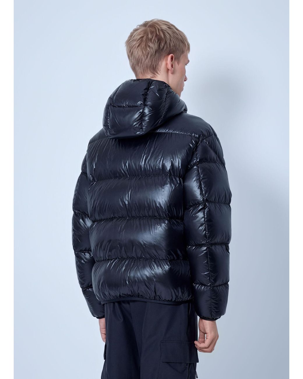Moncler Blue Anapo Hooded Mid-length Down Jacket for men