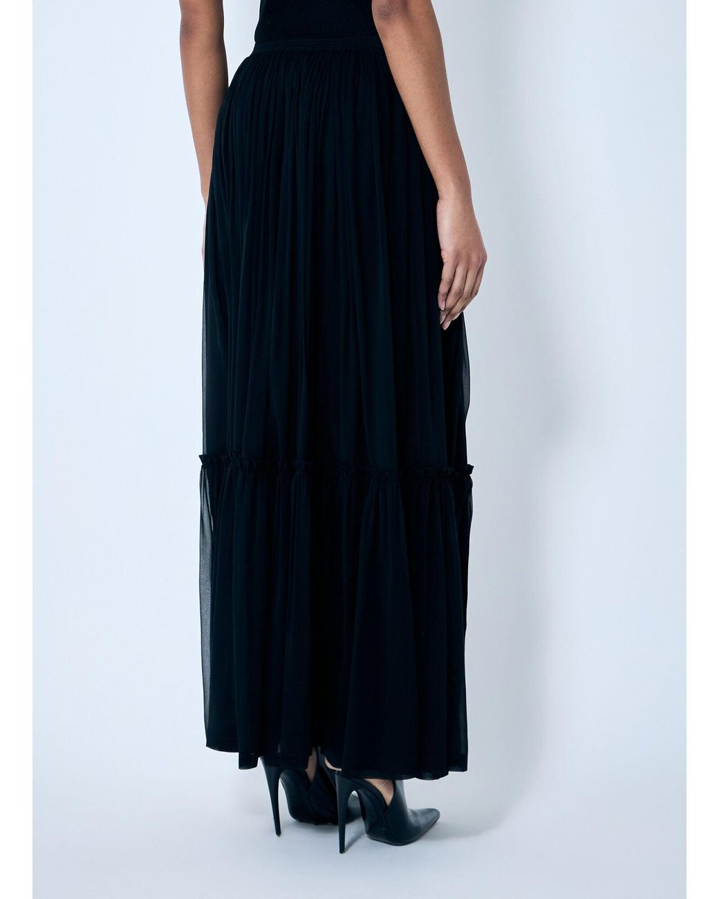 Saint Laurent Blue Ruffled Silk Skirt