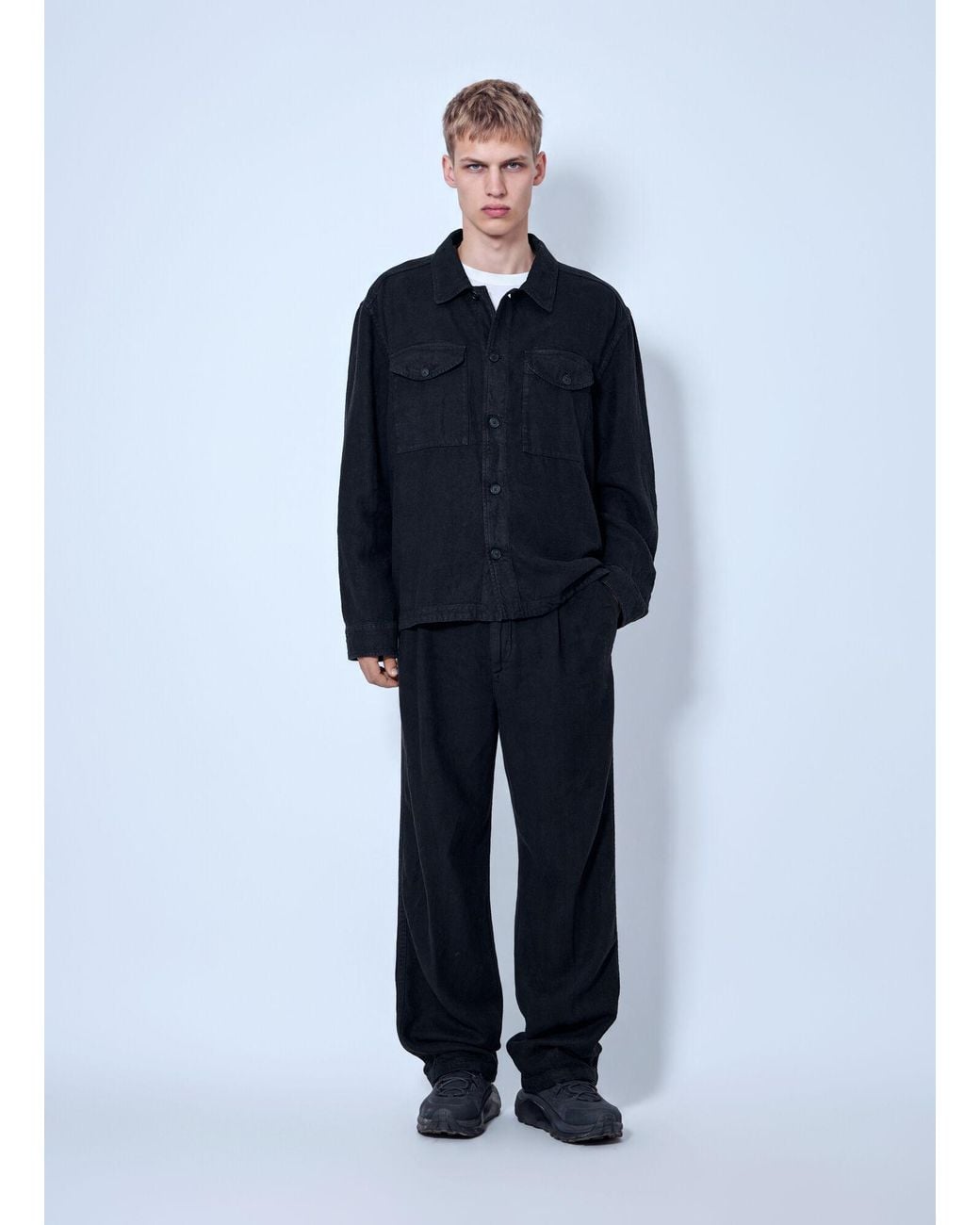 Massimo Osti Studio Blue Pleated Straight-Leg Pants for men