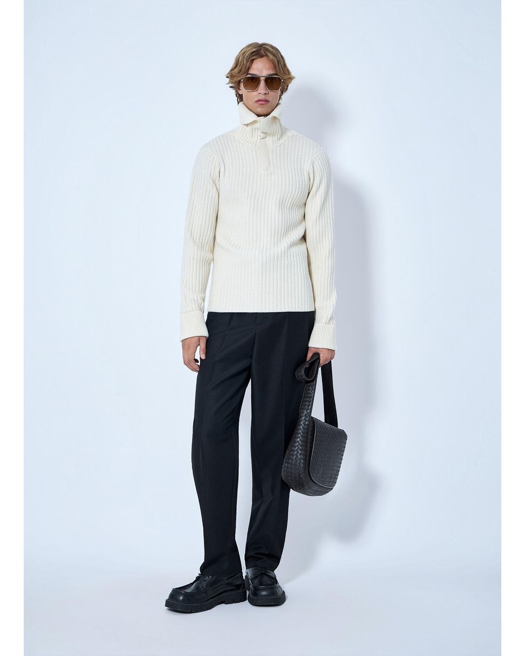 Bottega Veneta White Ribbed Knit Sweater for men
