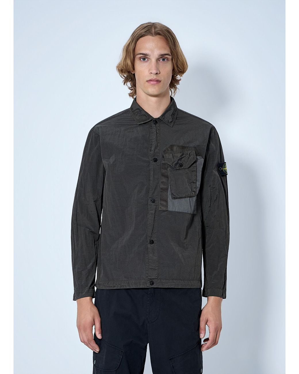 Stone Island Gray Technical Overshirt With Patch Pocket for men