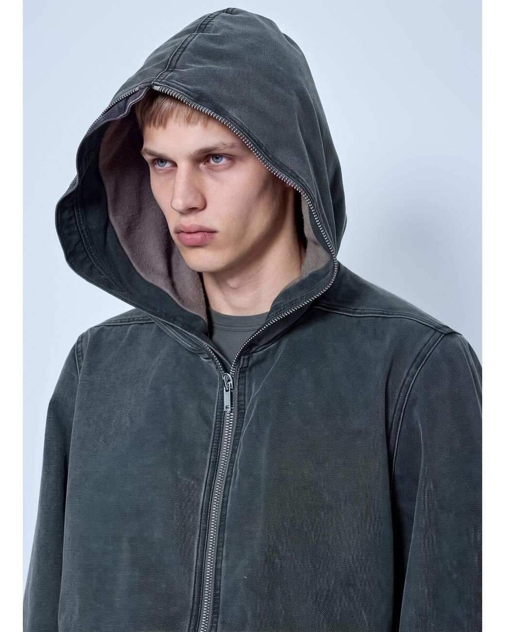 Rick Owens Gray Zip-Up Hooded Jacket for men