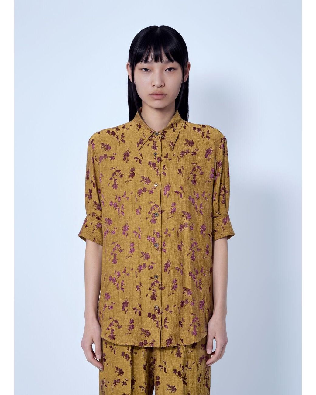 Dries Van Noten Blue Floral Patterned Button-Down Shirt