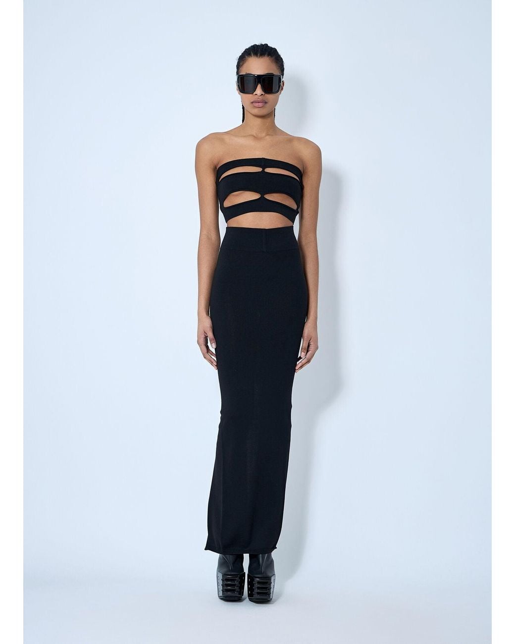 Rick Owens Blue Wool Knit Maxi Skirt