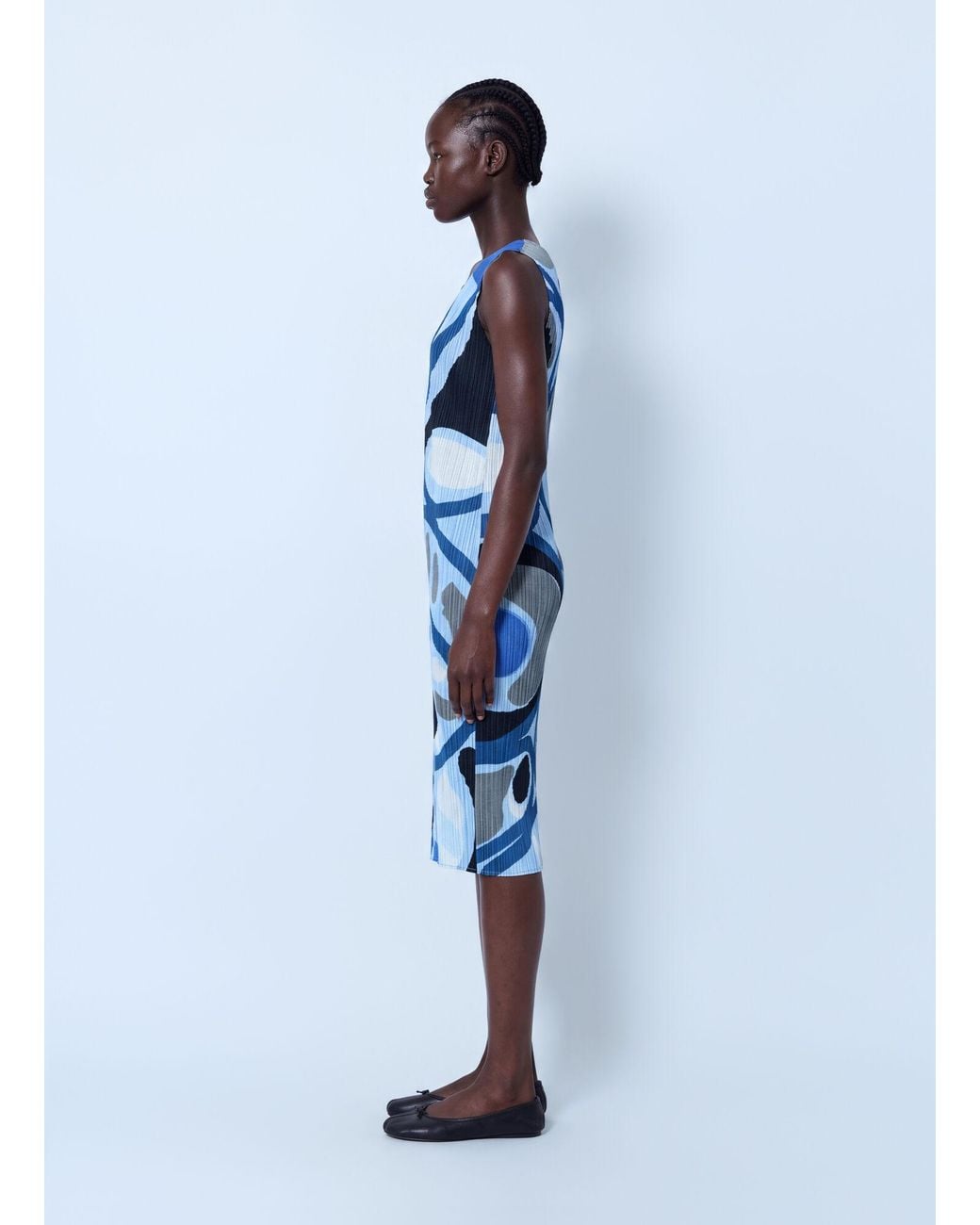 Pleats Please Issey Miyake Blue Roll Pleated Midi Dress