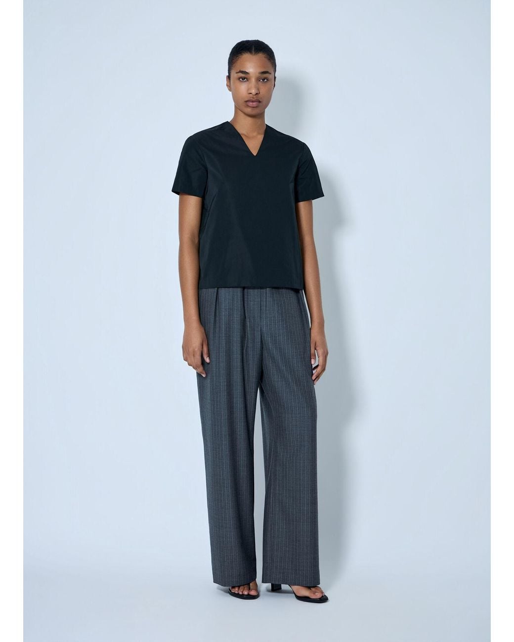 Jil Sander Blue Pinstripe Wide-Leg Trousers