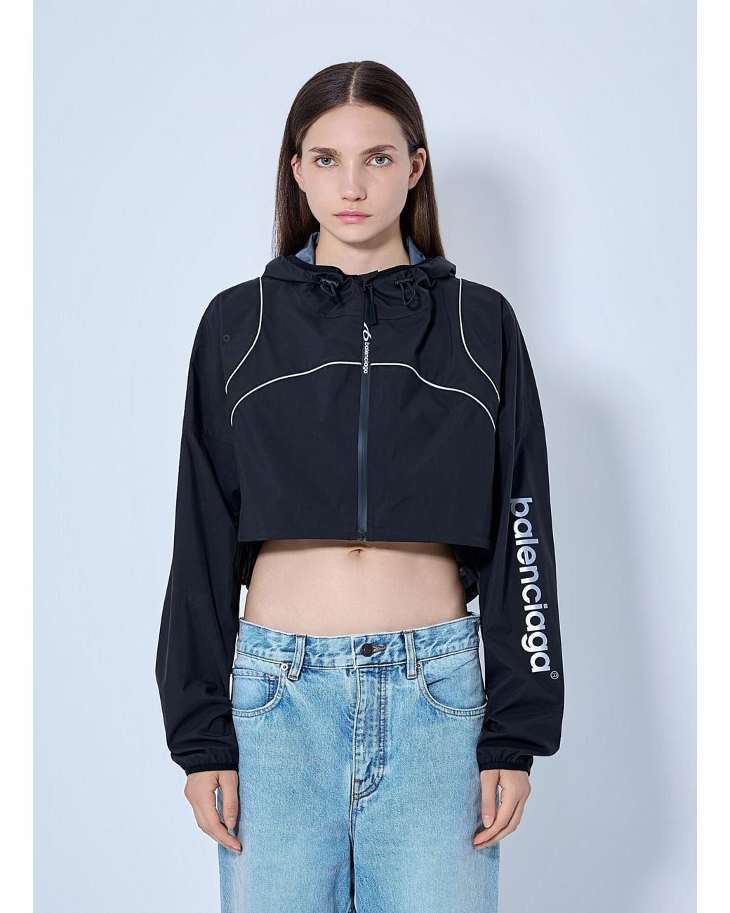 Balenciaga Blue Cropped Hooded Jacket