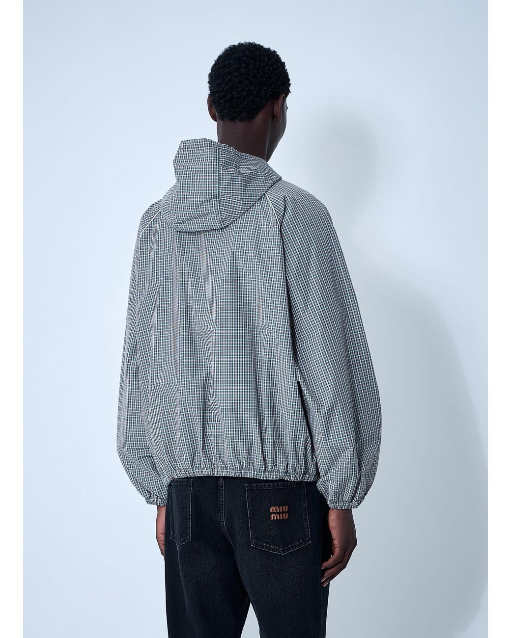 Miu Miu Blue Check Hooded Jacket for men