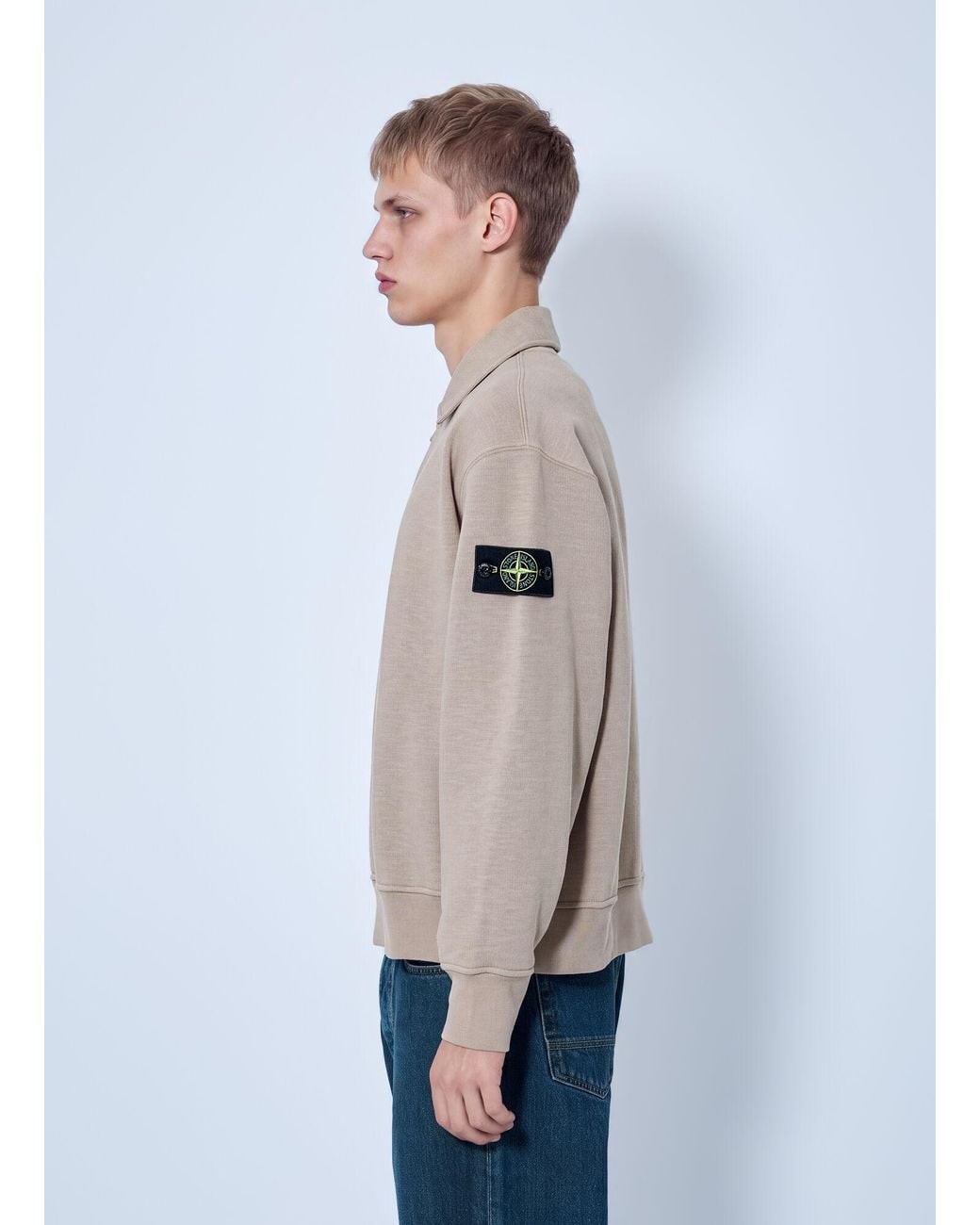 Stone Island Gray Polo Collar Sweatshirt for men
