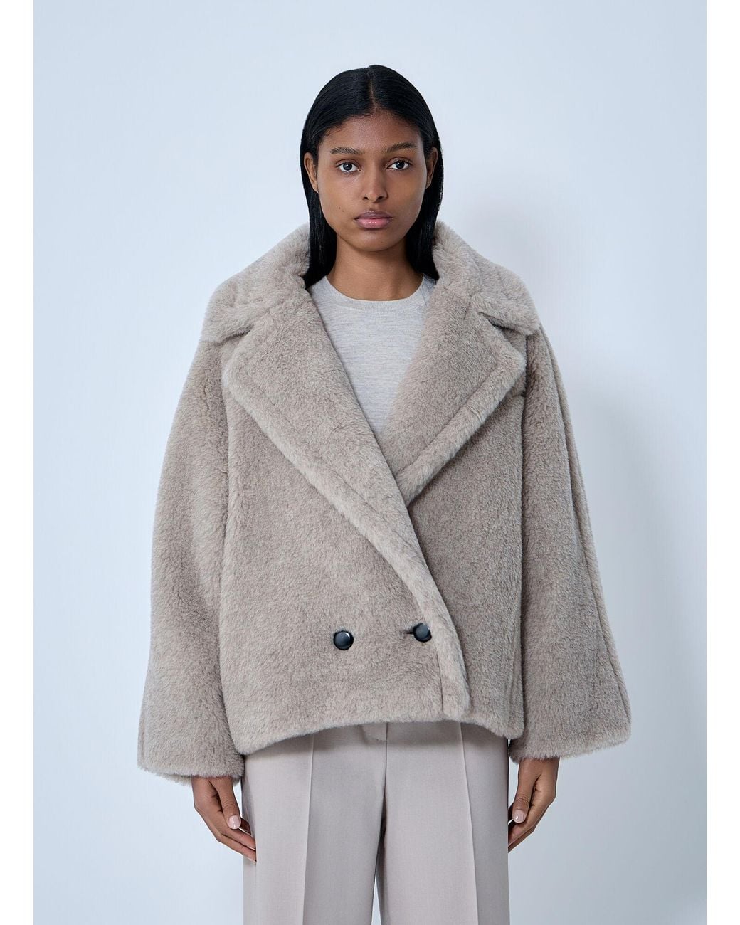 Max Mara Gray Sandcoloured Teddy Coat