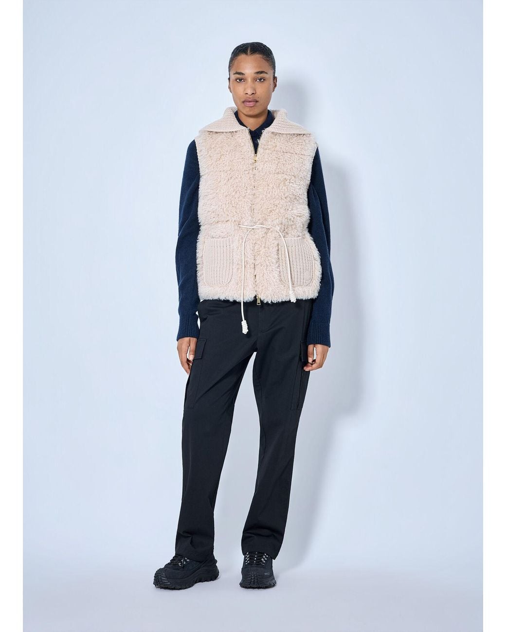 Moncler Blue Sherpa-Lined Knitted Vest