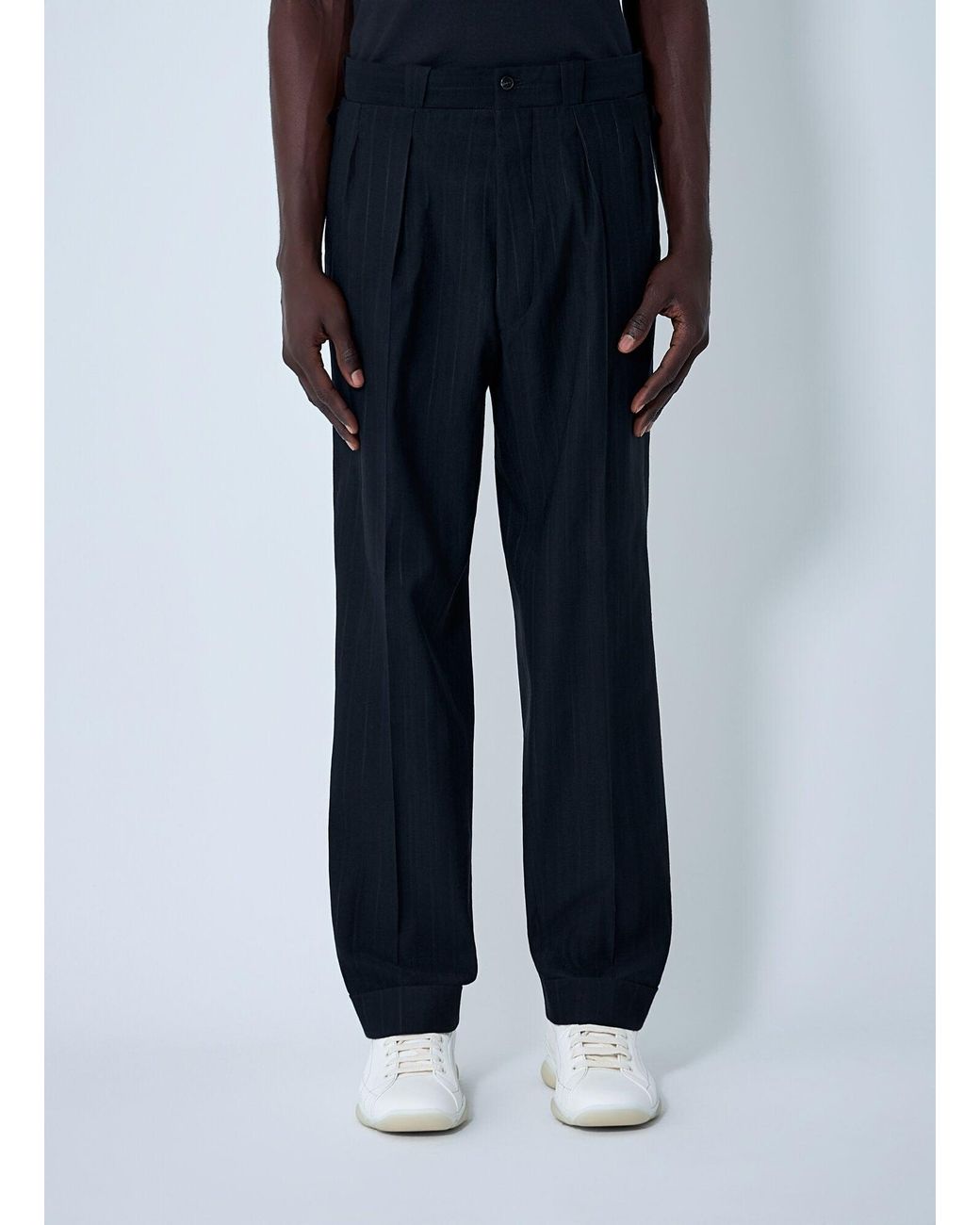 Prada Blue Wool-Blend Pinstripe Pants for men