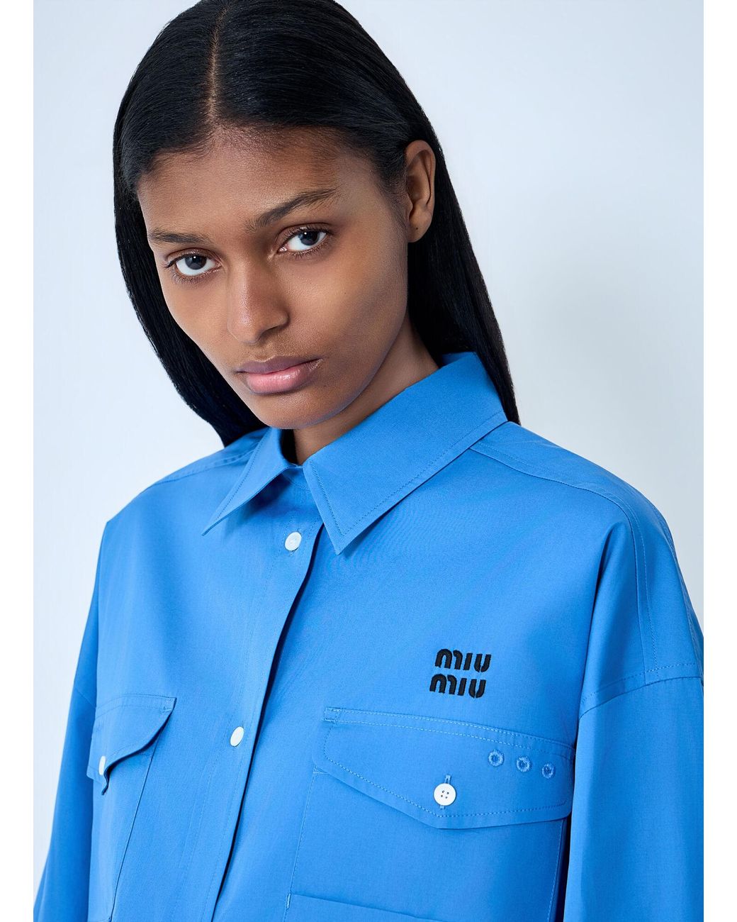 Miu Miu Blue Cropped Utility Shirt