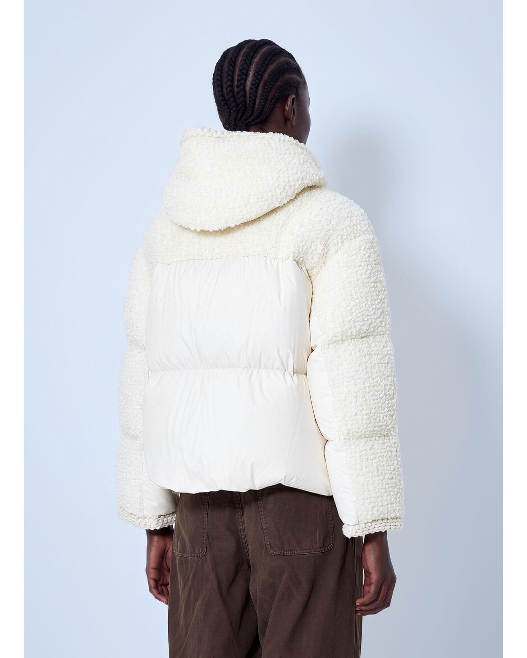 Moncler White Cristallin Hooded Wool Blend Short Down Jacket