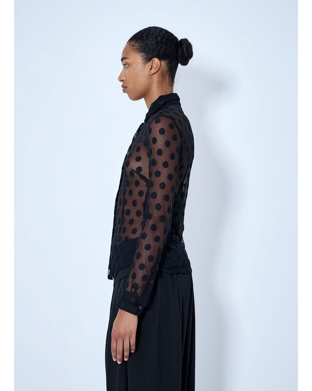 Dries Van Noten Blue Polka-Dot Cotton-Blend Tulle Shirt