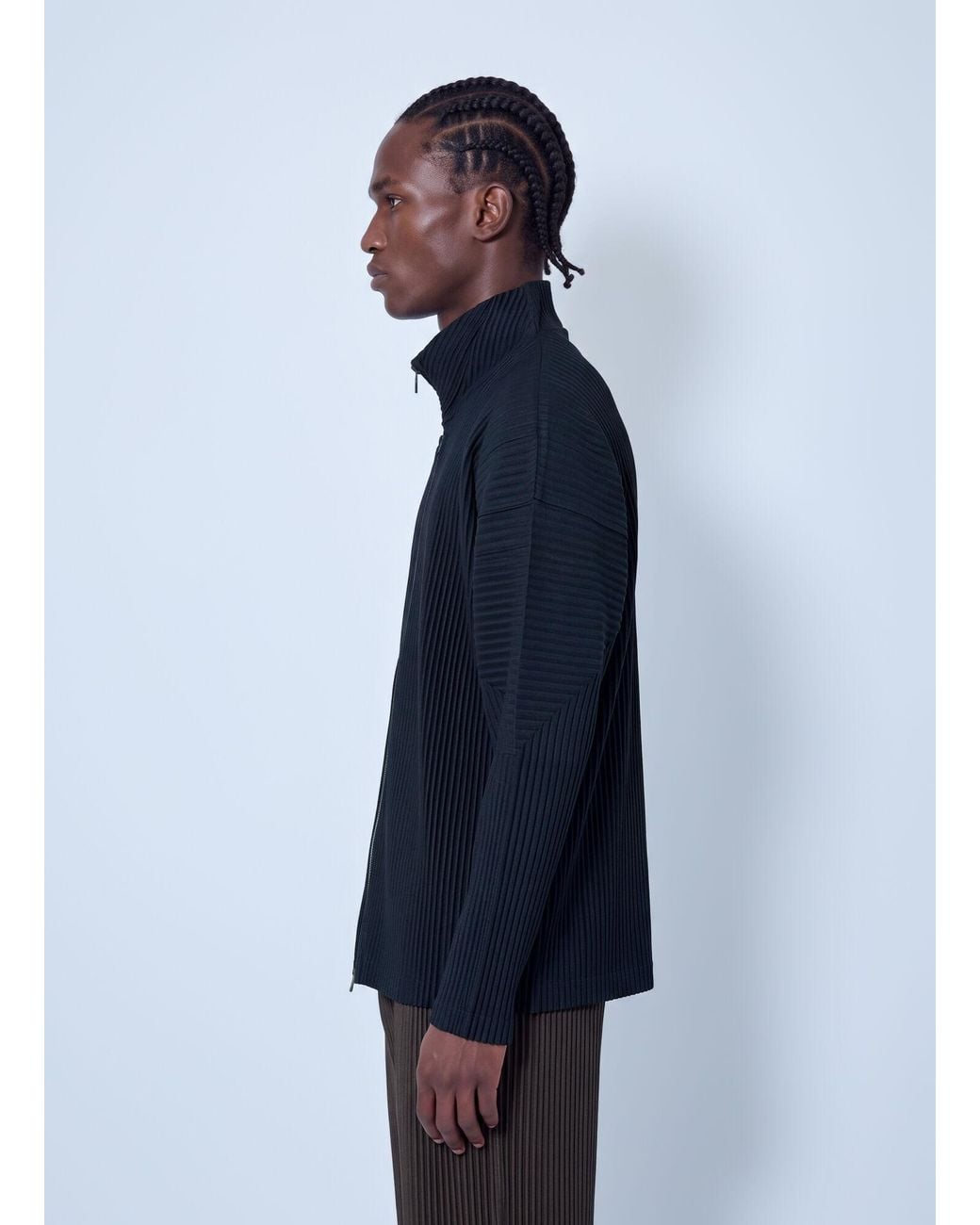 Homme Plissé Issey Miyake Blue Pleated High Neck Cardigan for men