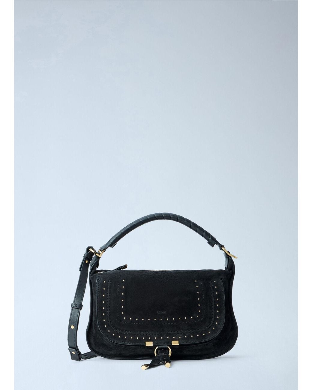 Chloé Blue Chloé Marcie Medium Studded Suede Shoulder Bag