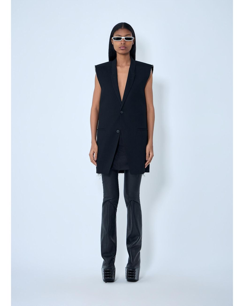 Rick Owens Blue Sleeveless Tailored Blazer