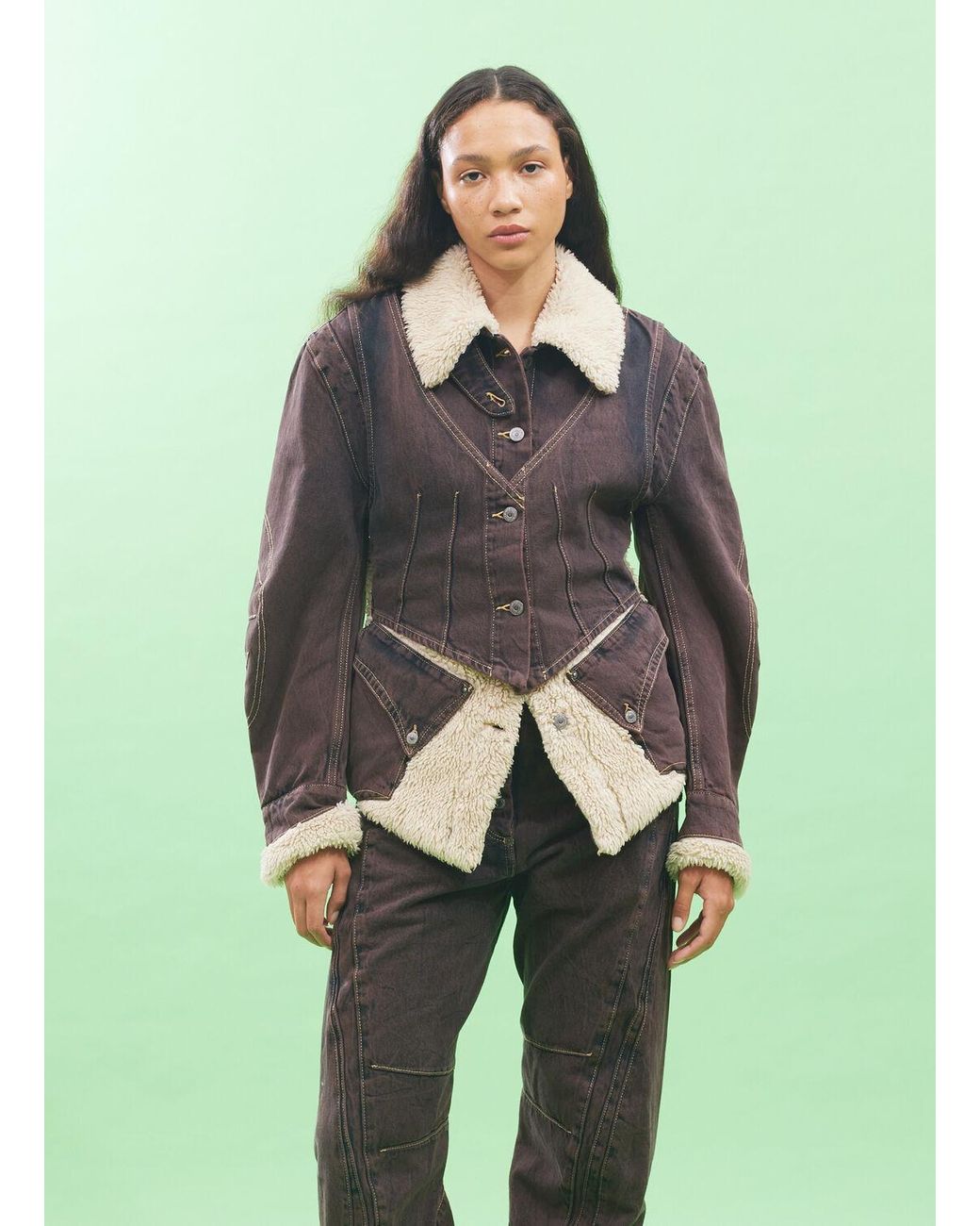 Kiko Kostadinov X Levis Paneled Denim Sherpa Jacket in Brown | Lyst