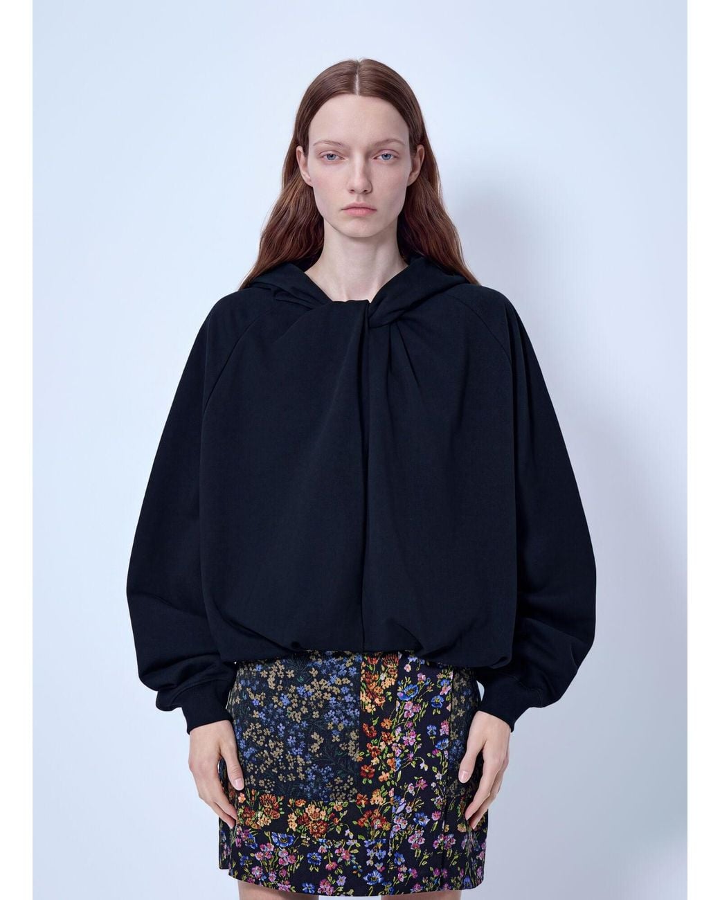 Dries Van Noten Blue Relaxed Hoodie With Gathered Neckline