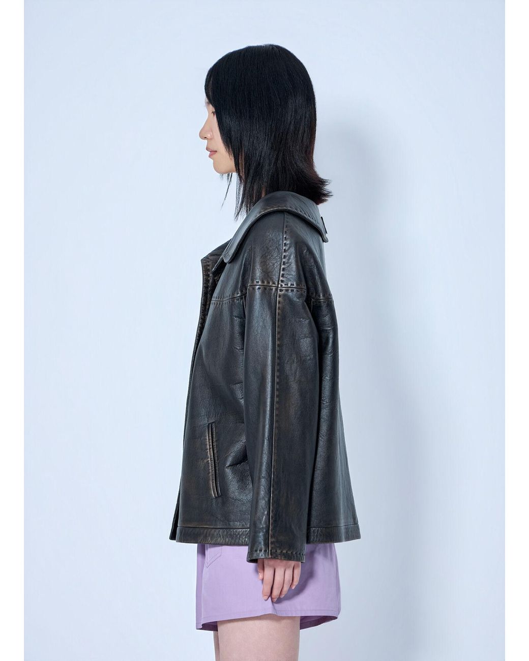 Prada Gray Leather Button-Up Jacket