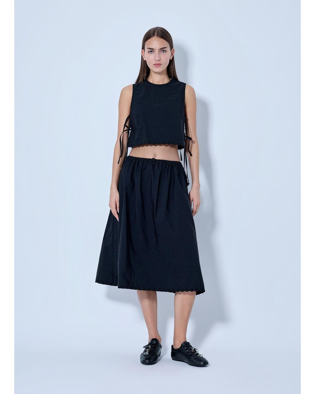 CECILIE BAHNSEN Blue Embroidered Taffeta Lace-up Top