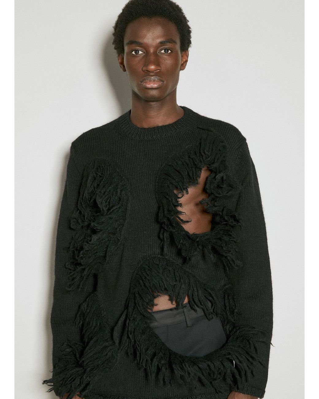 Comme des Garçons Black Cut-out Wool Sweater With Tassle Edge for men