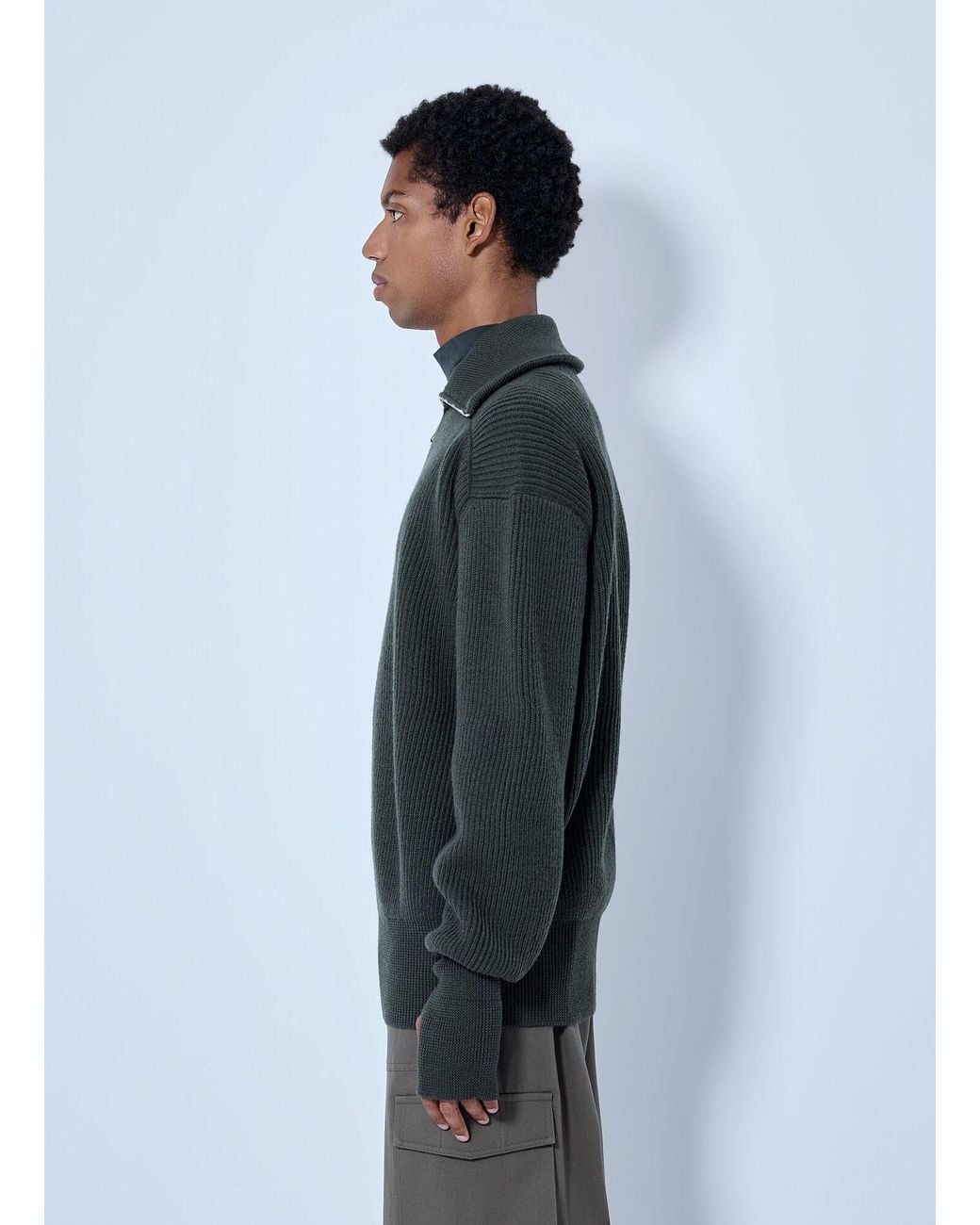 Rier Gray Ribbed High Neck Sweatshirt for men