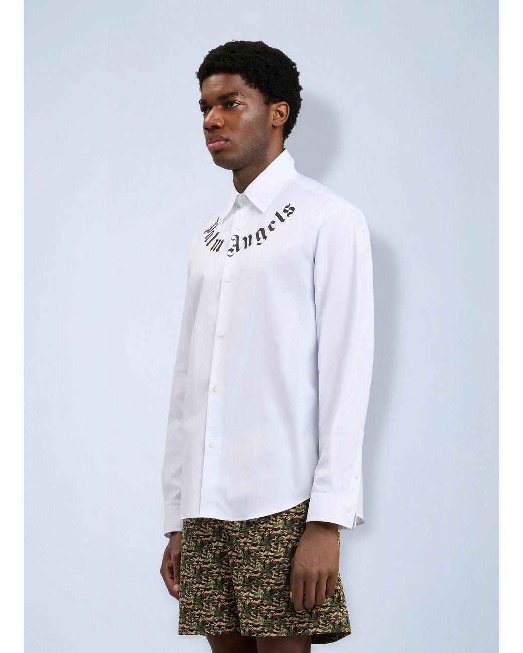 Palm Angels White Neck Logo Shirt for men